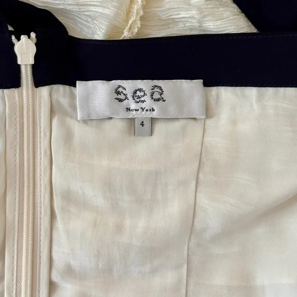 NWOT SEA New York Off-White Midi Silk-Blend Ruched Tatum Dress - Picture 7 of 8